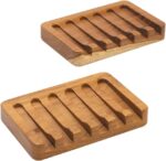 2 Pack Self Draining Soap Dishes, Teak Wood Soap Holder for Shower
