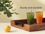Acacia Wood Serving Tray with Metal Handles, 15x10in Ottoman Decorative Trays - Image 3