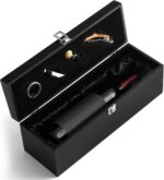 Retro Wooden Wine Gift Box with 4 Accessories, Bamboo, Black