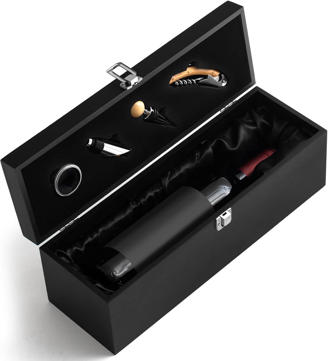 61PkfN-WWiL._AC_SL1500_.jpg Retro Wooden Wine Gift Box with 4 Accessories, Bamboo, Black - Image 1