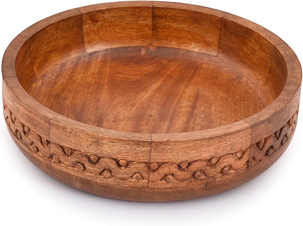 61Ub4MJRvGL._AC_SL1500_.jpg Mango Wood Decorative Round Carved Bowl for Decoration, Centerpiece Bowl - Image 1