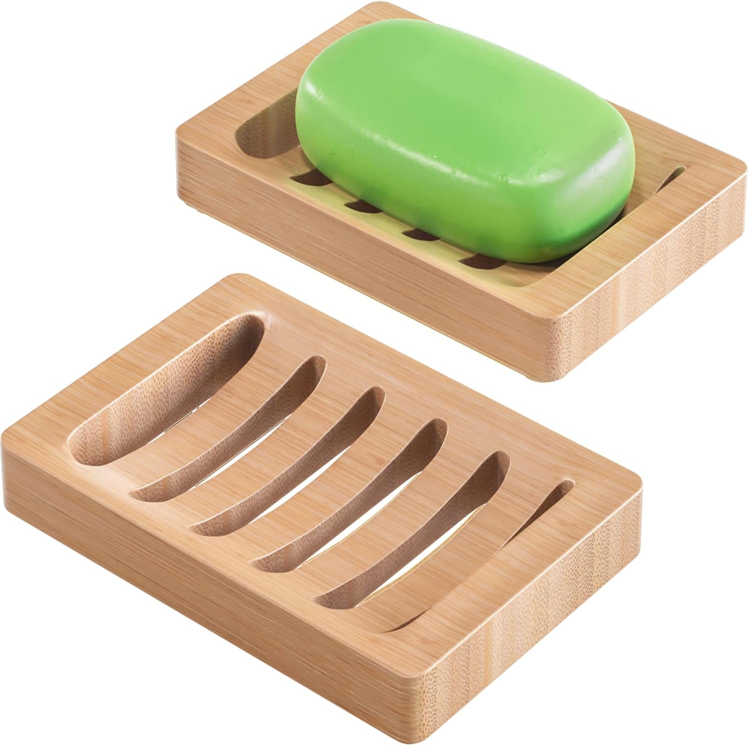 71Fx8pv-gFL._AC_SL1500_.jpg Soap Holder Soap Dish, Bamboo Soap Dish, 2 Pack Wood Bar Soap Holder - Image 1