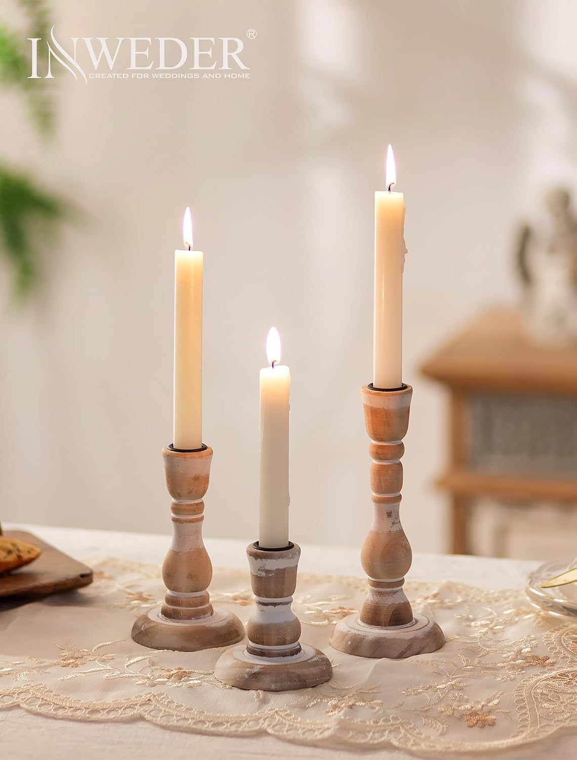 71I1afCTX2L._AC_SL1500_.jpg Rustic Candlestick Holder Decor: Farmhouse Wooden Candle Holders - Image 1
