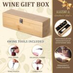 Wooden Wine Gift Box 4 Accessories, Bamboo, Natural Wood - Image 3