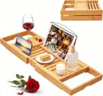 Bathtub Tray Caddy, Expandable Bamboo Bath Tray for Tub