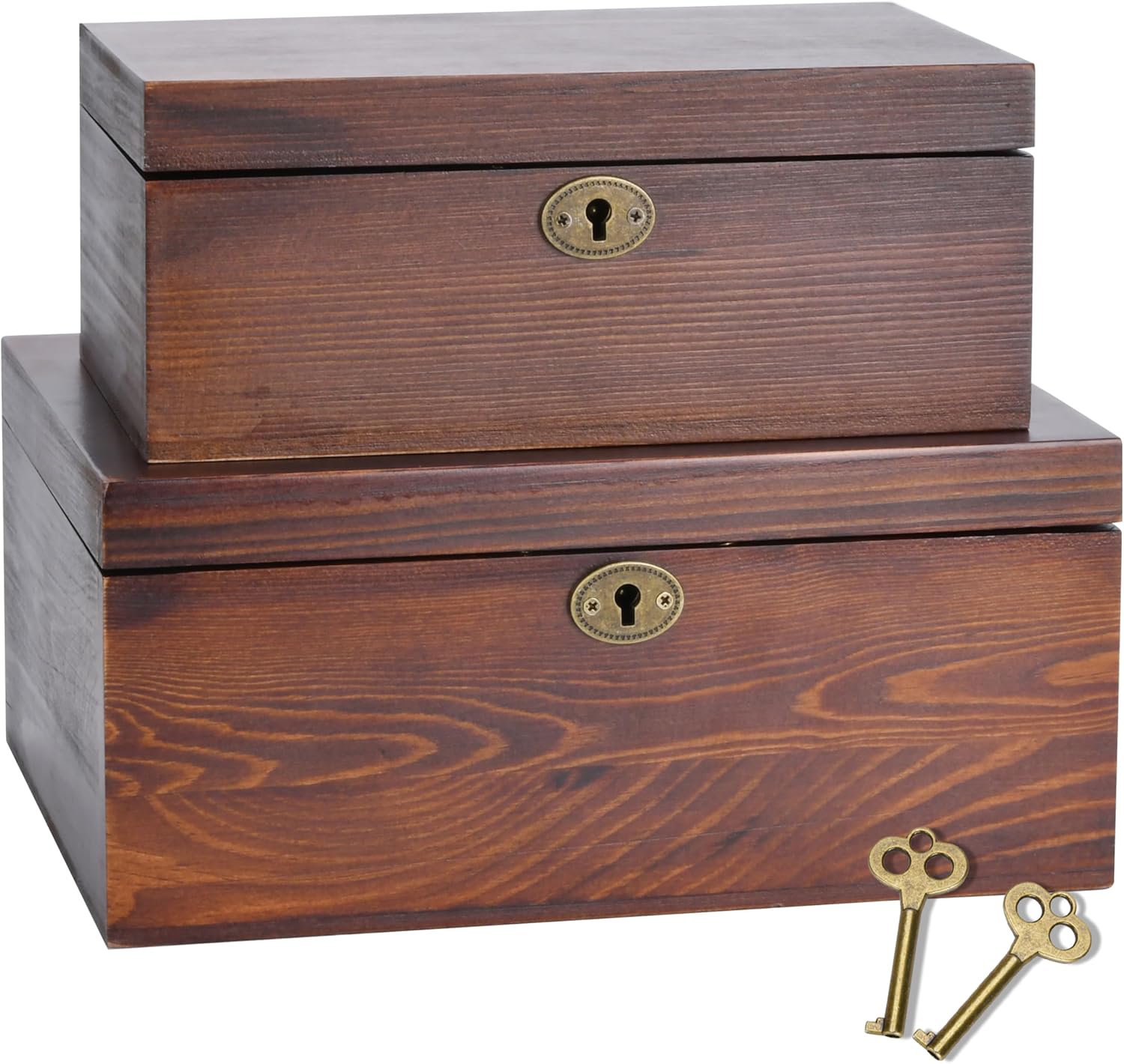 8193fRKAEBL._AC_SL1500_.jpg Wooden Box with Hinged Lid - 2 Pack - Vintage Decorative & Lockable Chest - Image 1