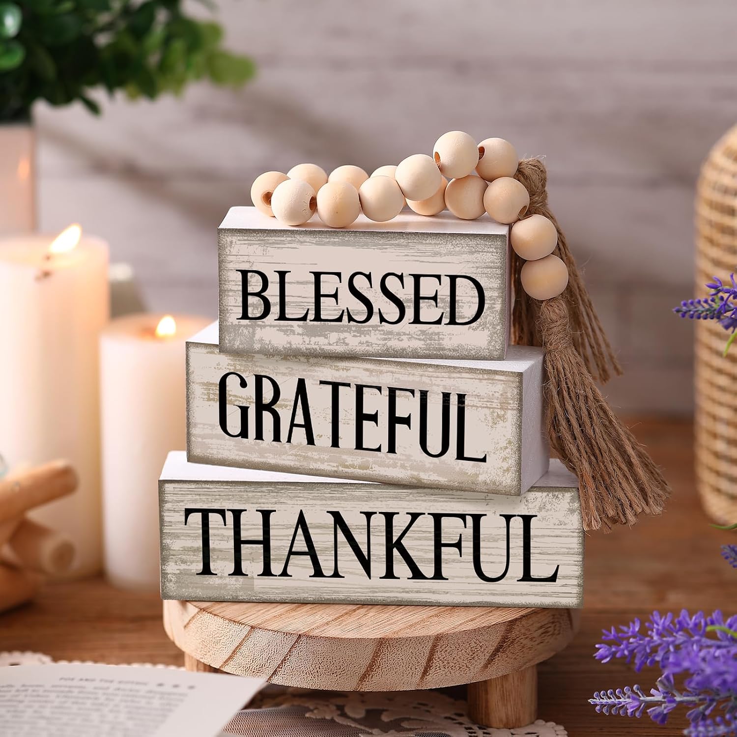 81PYVO4fWHL._AC_SL1500_.jpg 4 Pcs Farmhouse Table Decor Rustic Stacked Wooden Block Sign - Image 1