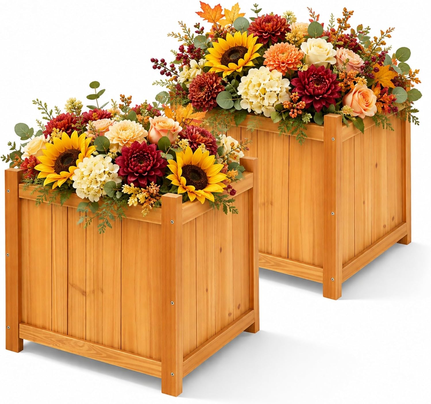 81QaPGB6o1L._AC_SL1500_.jpg 2-Pack 18" Fir Wood Outdoor Square Planter Boxes with Drainage Base - Image 1