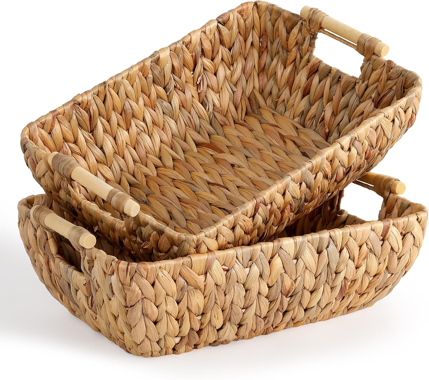 912WUL1A3LL._AC_SL1500_.jpg Water Hyacinth Storage Baskets with Wooden Handles, Large Wicker Baskets - Image 1