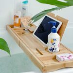 Bathtub Tray Caddy - Bamboo Foldable Bath Tub Table, Expandable Bath Tray