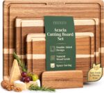 Acacia Wood Cutting Boards for Kitchen Set of 3, Juice Groove - Image 8